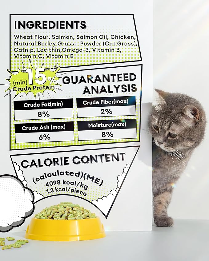 17.63oz Cat Grass Treats for Hairball Control – Natural Chicken & Cat Grass & Catnip Biscuits, Low-Calorie Healthy Snacks for Indoor Cats, Digestive & Dental Care
