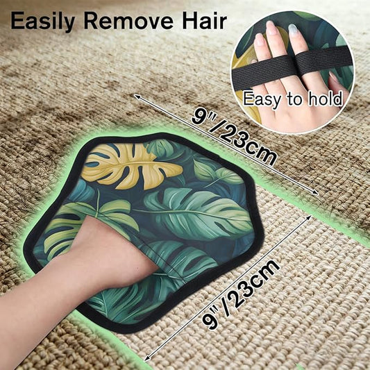 Tropical Leaves Theme Electrostatic Pet Hair Removal Glove for Cats & Dogs - Reusable Grooming Mitt for Couch, Carpet, Car Seat & Laundry - Large 9x9 Inch
