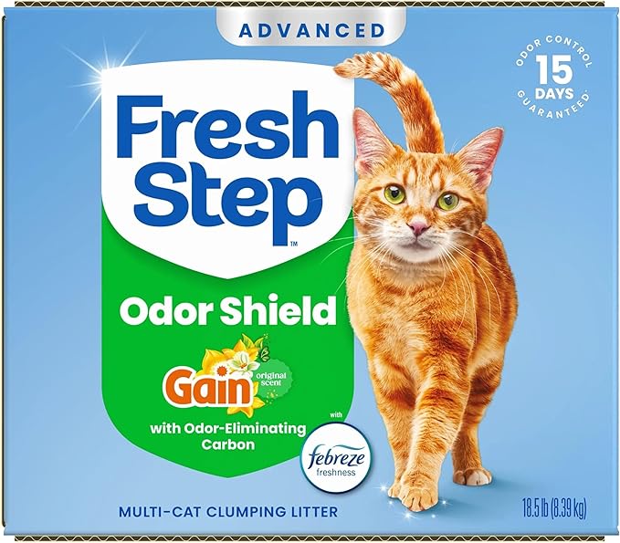 Fresh Step Odor Shield Advanced Multi Cat Clumping Litter with Febreze Freshness, Gain Original Scent, 18.5 lb Each, Pack of 2 (Package May Vary)