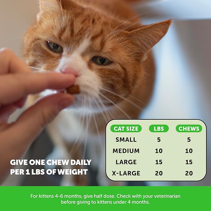 Cat Multivitamin & Hairball Support Bundle – Multivitamin Chews + Hairball Chews, 90 Day Supply Each