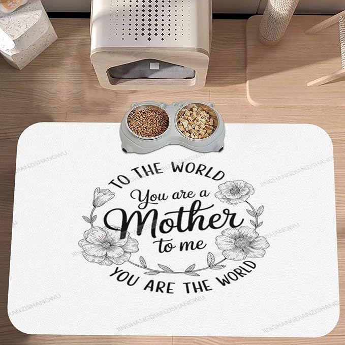 Dog Food Mats for Floors Happy Mother's Day Floral Gift Mom White Cr Absorbent Pet Cat Food Mat Quick Dry Dog Bowl Mats for Water Pet Supplies 24x16In