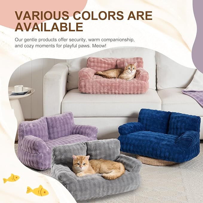 Cat Couch Bed, Cute Soft Pet Sofa for Indoor Cats Kittens Puppies with Removable Washable Cover, 26"x15", Grey