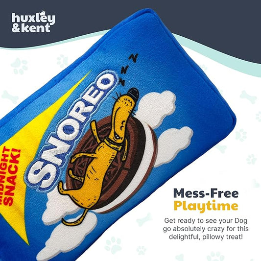 Huxley & Kent Funny Dog Toy w/Squeaker β Power Plush Squeaky Dog Toys for Small, Medium & Large Dogs β Soft Stuffed Animal for Indoor Play & Fetch - Snoreo Cookies, Small