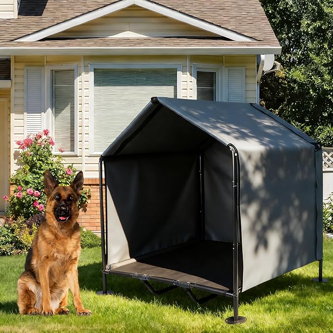 Large Dog House with Bed - LitaiL 3.3' x 2.9' x 3.5' Dog Shade for Outside, Outdoor Dog Kennel for Small Medium Dogs, Waterproof Pet Canopy Shelter Dog Shade Shelter for Pets or Small Animals