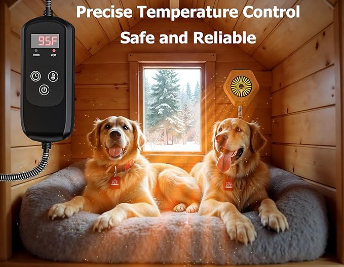 800W Dog House Heater, Pet House Heater with Over Heat Protection, Safe Dog Heaters for Outside Outdoor Dog Houses with Adjustable Digital Heating&9.8FT Anti Chew Cord