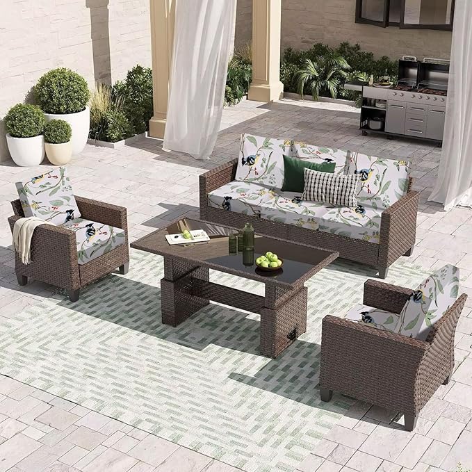 HANDONTIME 8Pcs Outdoor Patio Cushion Covers Bird Branch Stretch Couch Cushion Cover Patio Couch Slipcover for Outdoor/Indoor Washable Non-Slip Furniture Protector for Pet (Branches Birds,Cover Only)