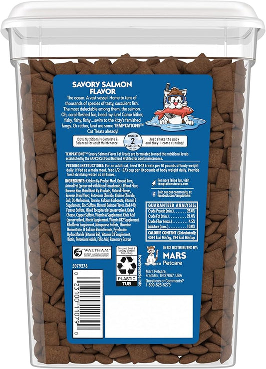 Temptations Cat Treats Classic Crunchy and Soft Cat Treats, Savory Salmon Flavor, 16 oz. Tub