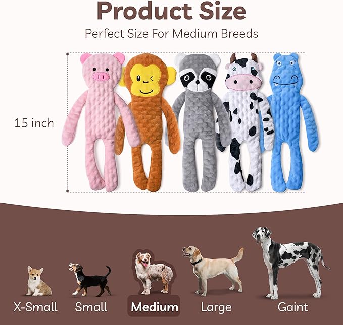SHARLOVY No Stuffing Dog Toys 5 Pack, Crinkle Interactive Dogs Toy for Boredom, Puppy Toys for Teething to Keep Them Busy, Cute Squeaky Dogs Toy for Small, Medium, and Large Breed