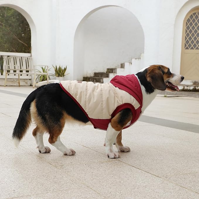 Fleece Lining Extra Warm Dog Hoodie in Winter for Medium Dogs Jacket Pet Coats with Hooded,Beige and Red L