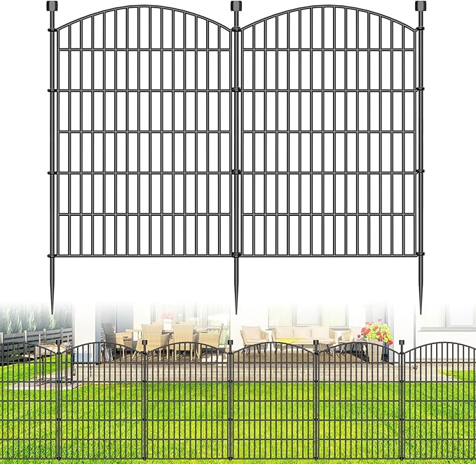 10 Panels No Dig Decorative Garden Fence - 40 in (H) x 23.6 ft (L), Dog Fence Outdoor for Yard,Rustproof Metal Animal Barrier Ground Stakes Fencing for Garden, Patio, Flower Bed