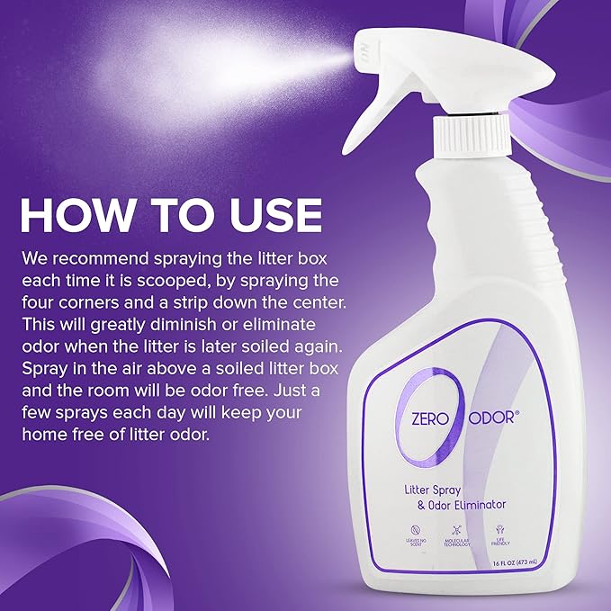 Zero Odor – Litter Odor Eliminator - Permanently Eliminate Litter Odors with Best Patented Molecular Technology - Pet Safe & Works on all types of litter, 16oz (Over 400 Sprays) (Pack of 2)