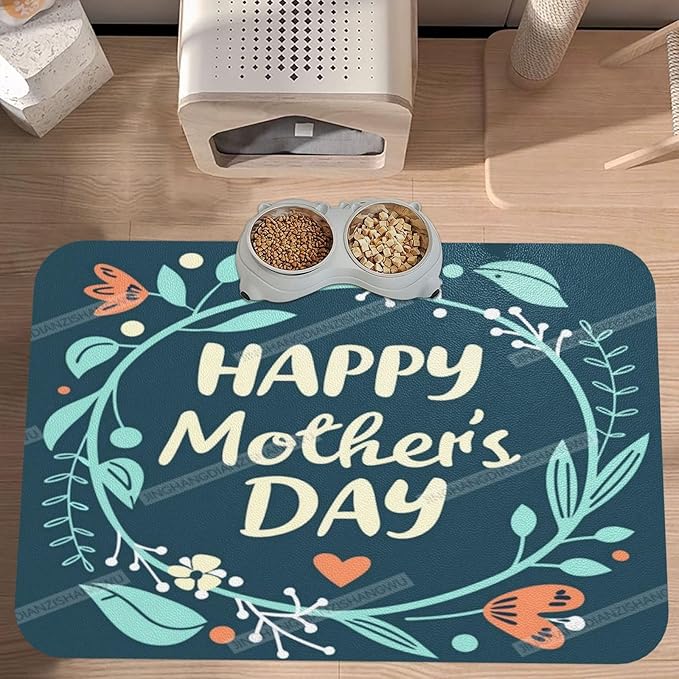 Pet Feeding Mat Absorbent Dog Mat for Food and Water Bowl Dog Accessories Happy Mother's Day Floral Gift for Mom Gc Pet Supplies Dogs Quick Dry Cat Water Dispenser Mats 18X12In