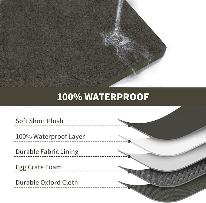 Flat Extra Large Dog Bed, Jumbo Waterproof Dog Bed for Large Dogs, Orthopedic Egg Crate Foam Pet Mat with Removable Washable Cover, Coffee
