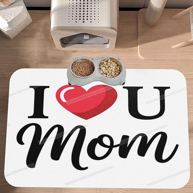 Pet Feeding Mats with Residue Collection Happy Mother's Day Floral Gift for Mom Hk Waterproof Dog Cat Bowl Mat 24x16In with Prevent Water Food Spills