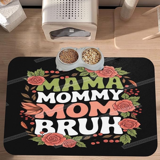 Dog Food Mat Happy Mother's Day Floral Gift for Mom Ia Absorbent Water Bowl Mats Cat Pet Feeding Placemats 24x16In