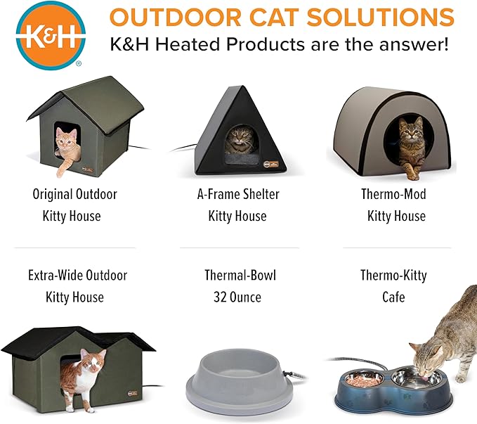 K&H Pet Products Heated Outdoor Cat House for Outside - Thermo Mod Kitty Shelter, Insulated, Waterproof, Heated Floor, Washable Cover, Safety Listed - Small 21 X 14 X 13in Tan 20W