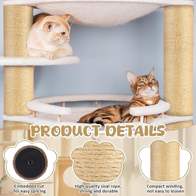 4 Pcs M8 Cat Scratching Post Replacement 11.8x3.5'' Sisal Pole Cat Tree Climbing Post Replacement with Screw, Refill Scratcher Pole for Indoor Kitten Tree Tower Spare Pet Furniture Protector