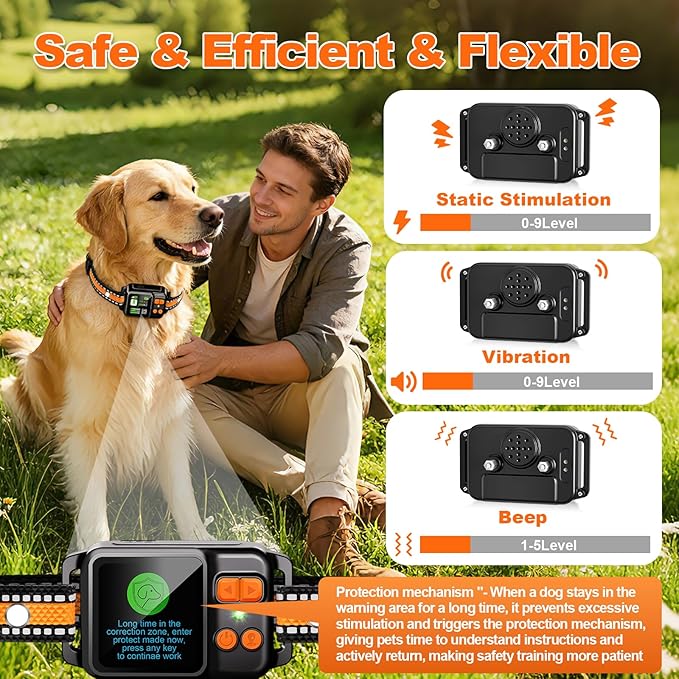 GPS Wireless Dog Fence System, Electric Dog Fence Using GPS Electric Satellite Technology, IPX7 Waterproof Rechargeable Design, GPS Dog Collar has 2 Modes Circular and Free-Form Fence