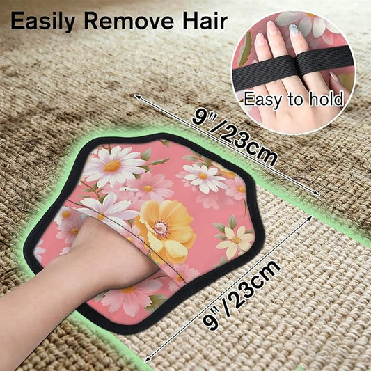 Reusable Pet Hair Removal Glove Daisy Blooming Floral Magic Brush for Cat & Dog Hair Remover for Car, Sofa, Bedding, Clothes - 9x9 Mitt Washable