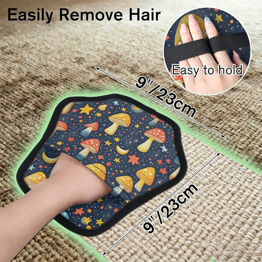 Reusable Pet Hair Removal Glove Mushrooms Moon Stars Magic Brush for Cat & Dog Hair Remover for Car, Sofa, Bedding, Clothes - 9x9 Mitt Washable