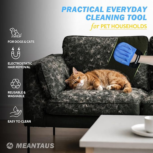 Reusable Pet Hair Removal Mitt, Electrostatic Pet Fur Remover for Dogs & Cats, Works on Furniture, Clothing, Bedding & Car Seats – Washable & Durable (Upgraded – with Self-Cleaning Pad)