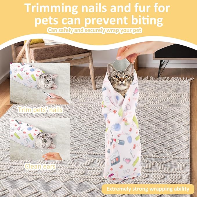 3 Pcs New Cat Grooming Wrap, Self-Adherent, Anti-Bite, Anti-Scratch, Anti-Escape Calming Cat Restraint Wrap, Multifunctional Pet Grooming Wrap for Medicine Nail Clipping Ear Cleaning Teeth Brushing