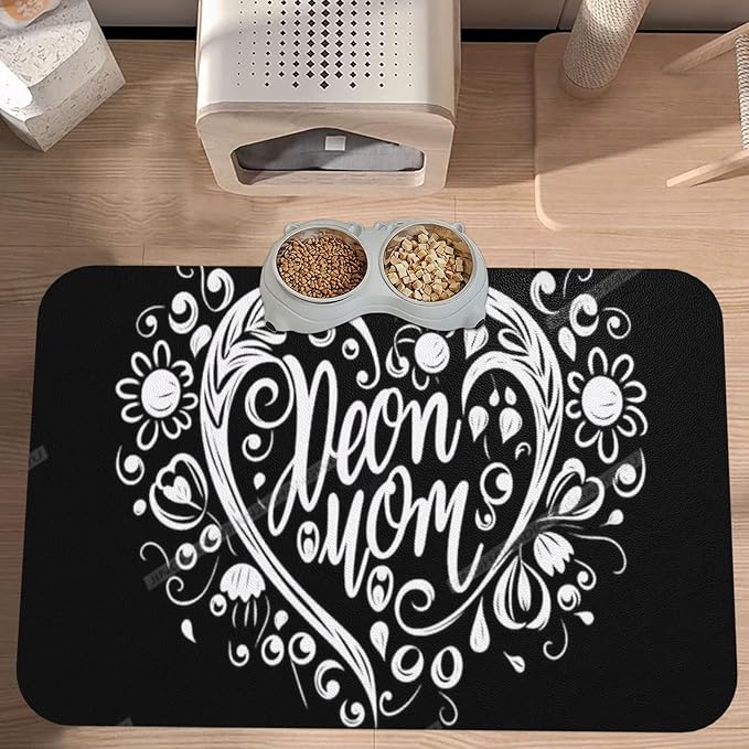 Dog Food Mat Happy Mother's Day Floral Gift for Mom Hn Absorbent Water Bowl Mats Cat Pet Feeding Placemats 18X12In