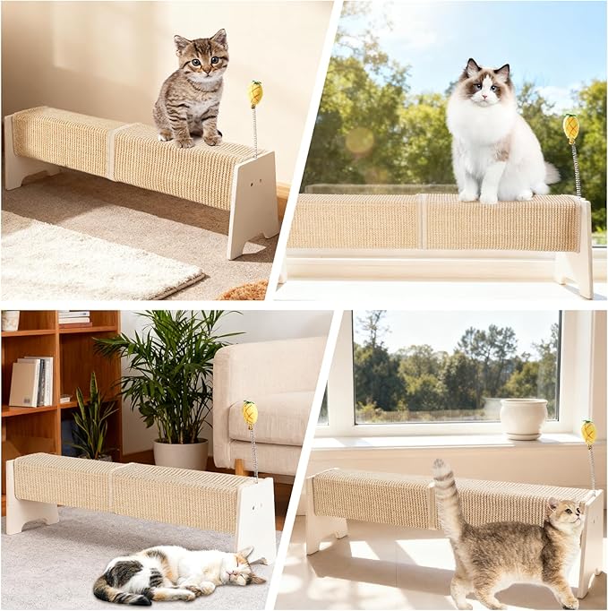 Horizontal Scratching Post, 30" Cat Scratching Post, Sisal Cat Scratch Pad Anti-Slip Strap Spring Toy, Protects Indoor Cat Furniture, Square