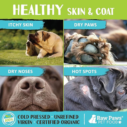 Raw Paws Virgin Organic Coconut Oil for Dogs & Cats, 16-oz - Treatment for Itchy Skin, Dry Nose, Paws - Hot Spot Lotion - Natural Hairball Remedy for Cats