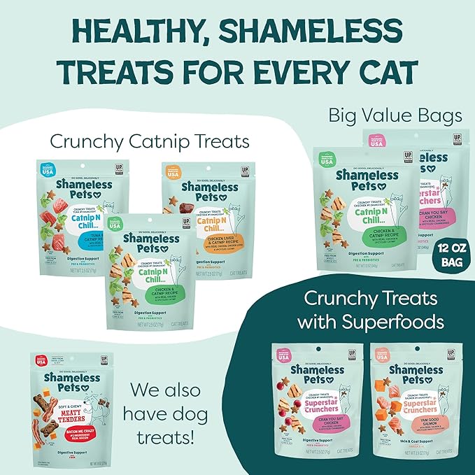 Shameless Pets Crunchy Cat Treats - Kitty Treats for Cats with Digestive Support, Natural Ingredients for Kittens, Healthy Flavored Feline Snacks - Variety Pack, 3-Pk
