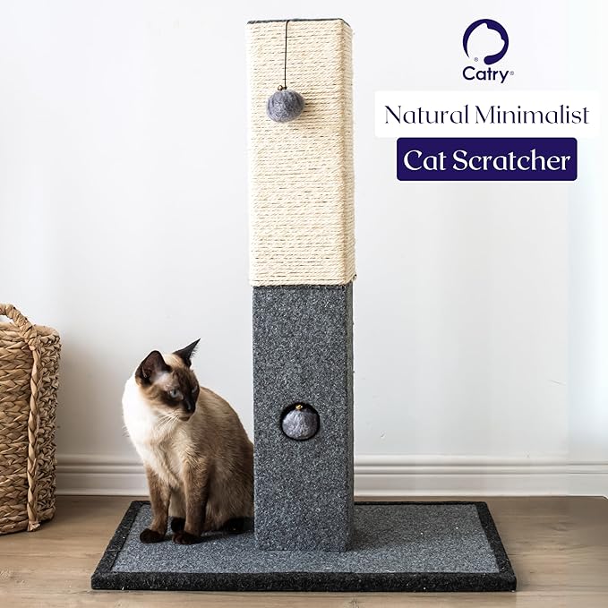 Catry Cat Scratching Post - Minimalist Style Design of Cat Tree Scratch Post with Kitten Playful Toy Allure, Good for Pets to Practice Their Claws, Multiple Size Choices