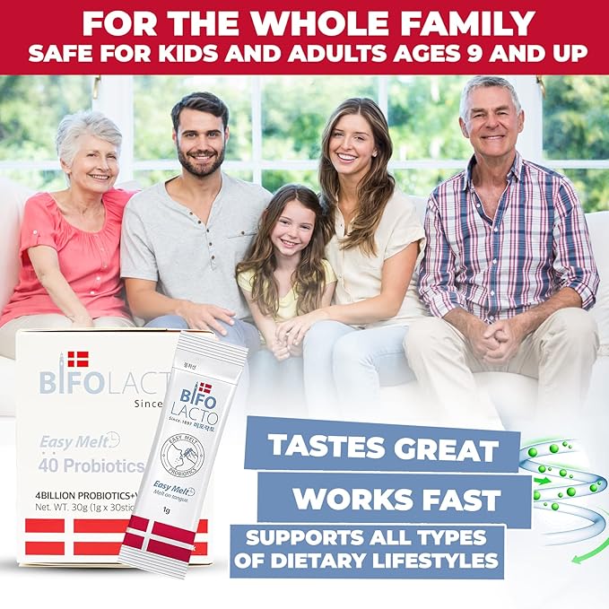 Bifolacto Probiotics (4 Box Set), Premium Denmark Probiotics. Zero Calories, Zero Sugar, Non Dairy. No Water is Needed. Melts on Your Tongue. Easy Melt Technology.