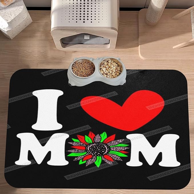 Non Slip Mat for Dog Pet Cat Dog Food Mats Happy Mother's Day Floral Gift for Mom Jt Water Bowl Mat Quick Dry Absorbent Cat Feeding Mats 18X12In