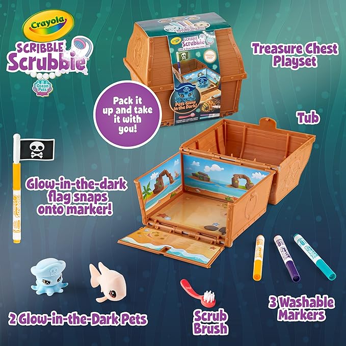 Crayola Scribble Scrubbie Pets Glow Ocean Playset, Toys for Boys & Girls, Gifts for Kids, Ages 3, 4, 5, 6