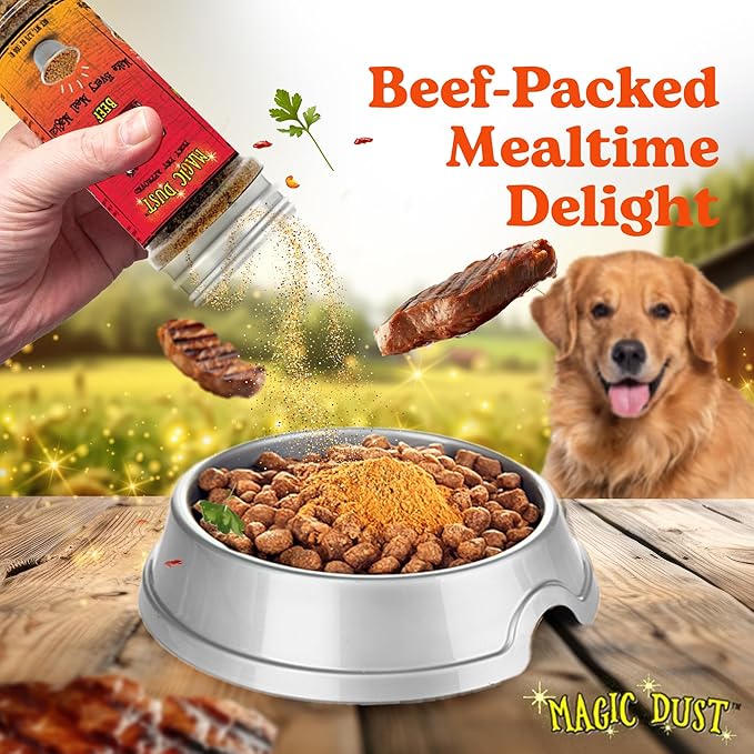 Wild Meadow Farms - Magic Dust Beef Jerky & Wild Boar Jerky Topper Single Protein Flavor Enhancers for Dogs & Cats, Elevate Mealtime for Picky Eaters - 3.5 Ounce