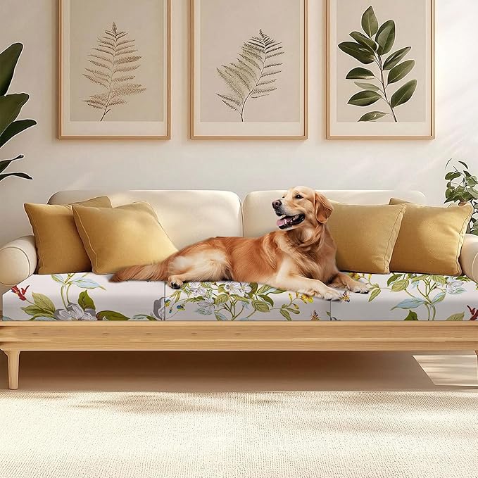 HANDONTIME 8Pcs Patio Cushion Covers Stretch Outdoor Couch Cover Replacement Cushions for Outdoor Furniture Waterproof Patio Furniture Cover for Pets Sofa Covers Washable (Spring Floral,Cover Only)