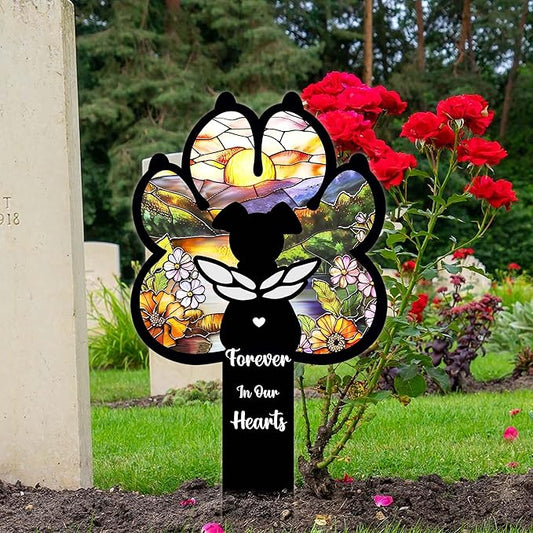 Angel Dog Suncatcher Pet Loss Gift β 12in Paw-Shaped Metal Grave Marker, Weatherproof Dog Memorial Plaque for Garden or Indoor Display, Remembrance Gift for Loss of Beloved Pet