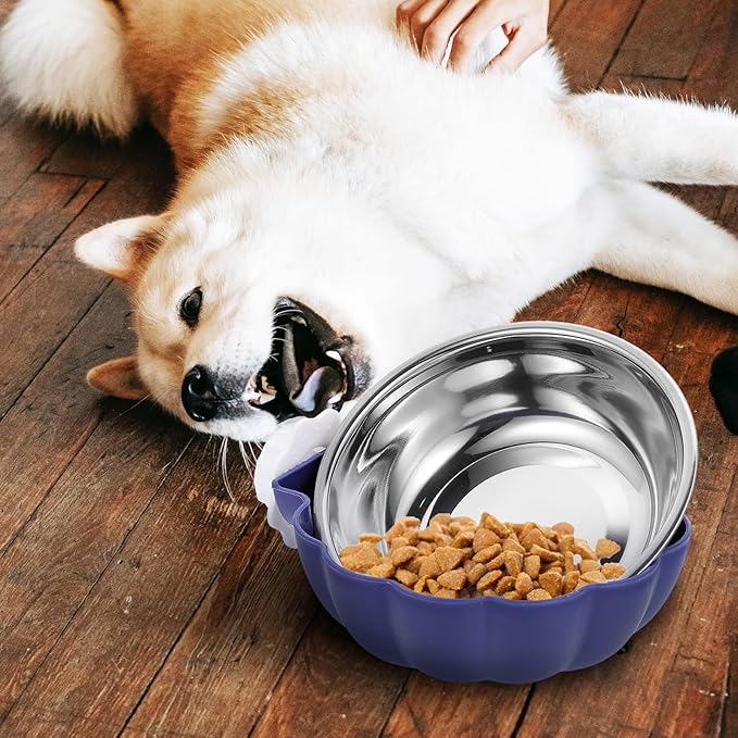 OUNONA Hanging Stainless Steel Dog Food Bowl Large Sturdy Feeding Supply Blue Convenient Pet Feeder for Puppies and Dogs