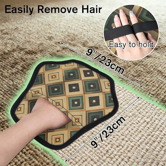 Square Pattern Electrostatic Pet Hair Removal Glove for Cats & Dogs - Reusable Grooming Mitt for Couch, Carpet, Car Seat & Laundry - Large 9x9 Inch