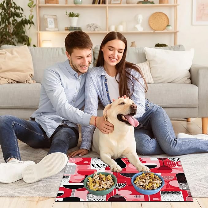 Rose Wine Glass Dog Food Mat for Floors Absorbent Dog Bowl Mat for Food and Water Dispenser Quick Dry Cat Food Placemat Pet Supplies 17" x 30", Wine