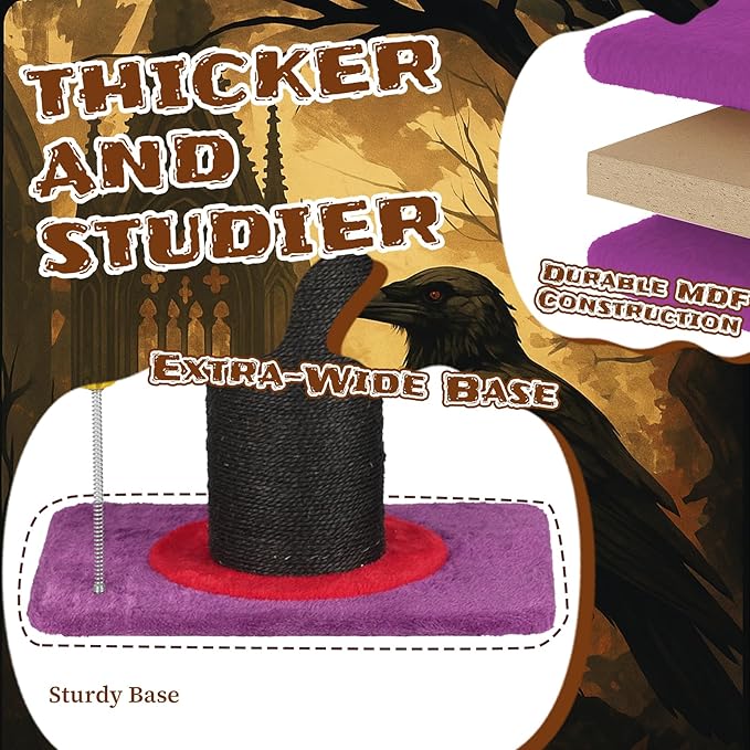 Wizard Hat Cat Scratching Post with Spring Ball Toy for Indoor Cats, Halloween Spooky Cat Scratcher, Purple(40 * 30 * 60cm)