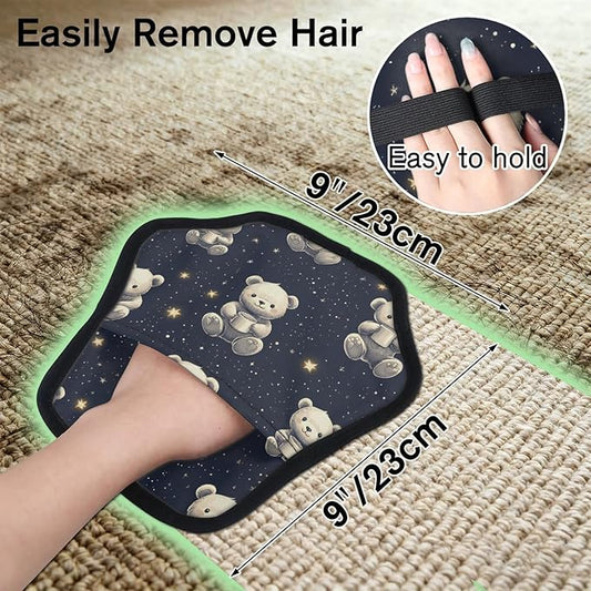 Reusable Pet Hair Removal Glove Stars Bears Magic Brush for Cat & Dog Hair Remover for Car, Sofa, Bedding, Clothes - 9x9 Mitt Washable