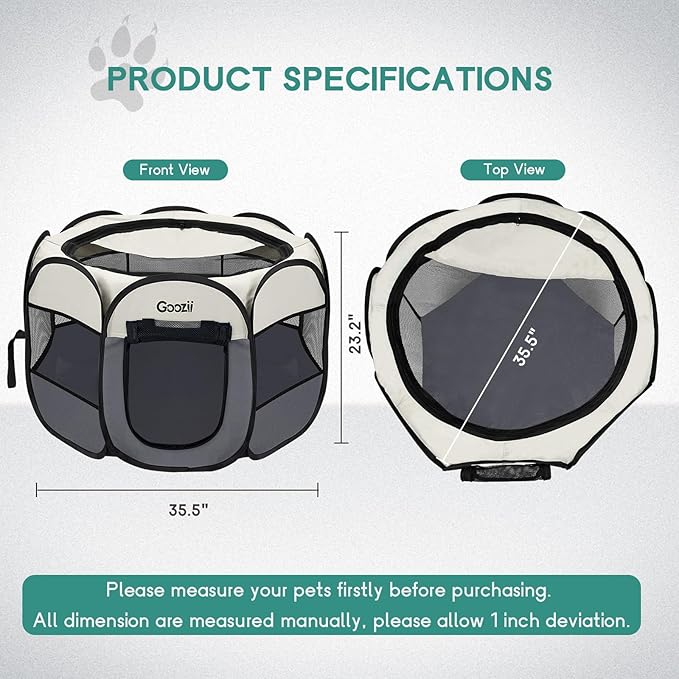 Pet Cat Playpen for Indoor Cats Enclosed, Puppy Dog Play Pen for Outdoor Travel Camping (Small Size, Beige & Dark Grey)