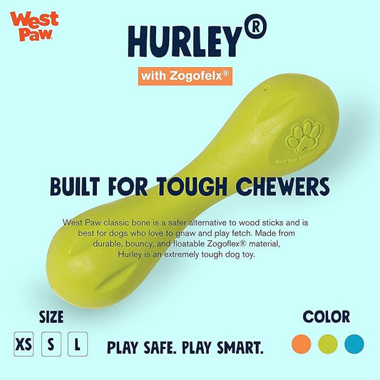 WEST PAW Zogoflex Hurley Dog Bone Chew Toy β Floatable Pet Toys for Aggressive Chewers, Catch, Fetch β Bright-Colored Bones for Dogs β Recyclable, Dishwasher-Safe, Non-Toxic, Large, Granny Smith