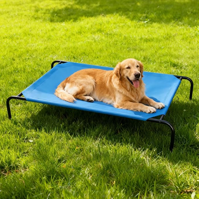 Elevated Dog Bed for Large Dogs, Washable Raised Cot with Skid-Resistant Feet, Waterproof Cooling Dog Beds with Oxford Cloth, Indoor/Outdoor Use, Blue 50in