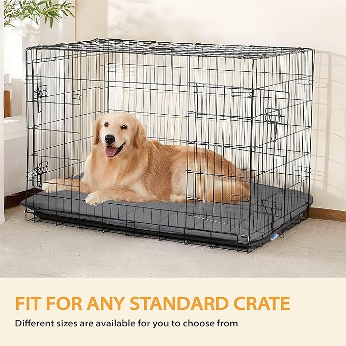 Dog Crate Pad for Large Dog - 35x23 Memory Foam Dog Bed, Washable & Anti-Slip Dog Bed Mat, Ultra Soft Kennel Pad for Dogs Cozy Sleeping Mat, Grey