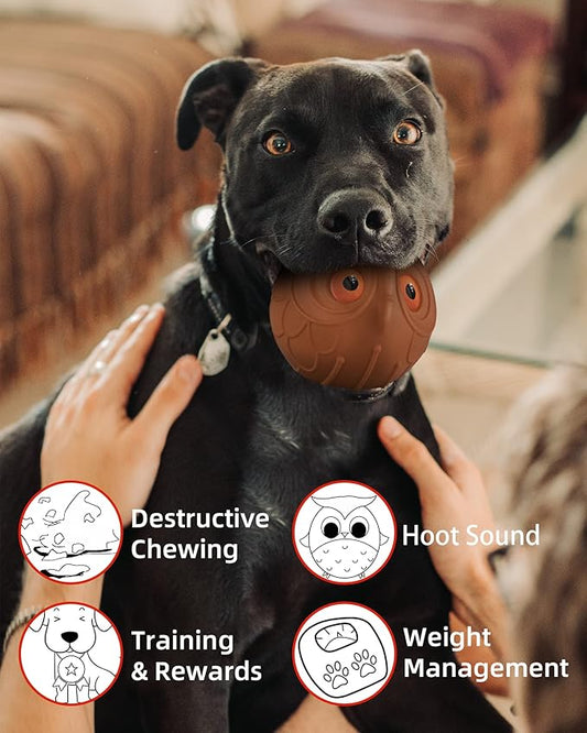 Mewlmart Giggle Ball for Dogs Owl Toys for Aggressive Chewers Dog Ball Toy for Puppy Medium Large Dogs Fun Gift for Dog Natural Rubber Cute Hoot Brown