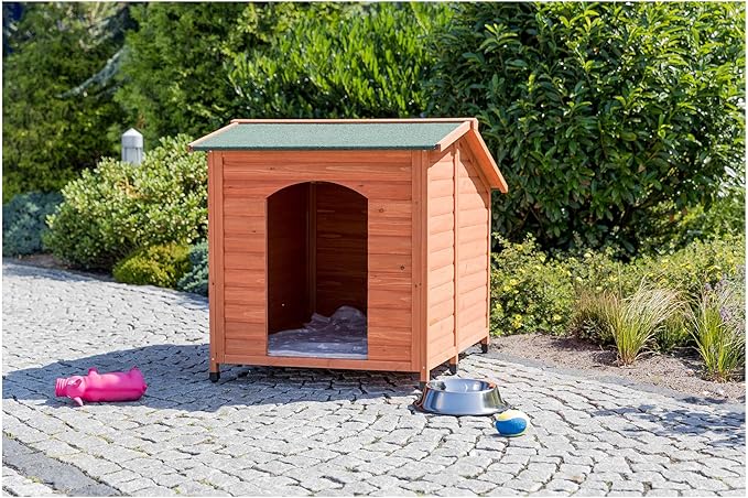 Trixie Natura XXL Classic Dog House - Wooden Outdoor Shelter with Weatherproof Sealer & Adjustable Legs for Larger Dogs - Brown