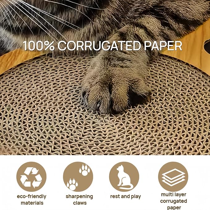 Circular Cat Scratch Board with Balls, Corrugated Cardboard Interactive Toy, 13 Inch Round Grinding Post with Ball Track, No-Shed Design