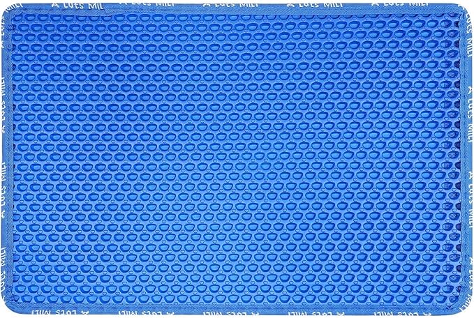 Cat Litter Mat for Pet Kitty Litter Box, Honeycomb Double Layer Cat Litter Box Mat, No Slip Cat Litter Trapping Mat, Urine and Water Resistant, Scatter Control, Washable Easy Clean, Blue